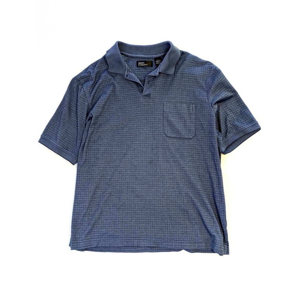 Marc Edwards Mens Blue Textured Polo Shirt Large Short Sleeve Chest Pocket L